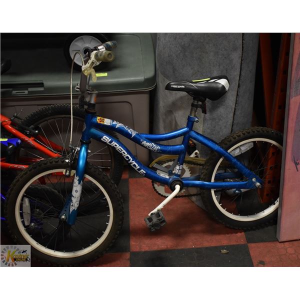 BLUE & WHITE KIDS BIKE - 18"X1.95"-WHEELS, HAS