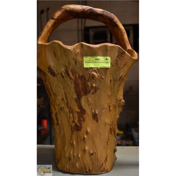 WOODEN FLOWER VASE OR BASKET