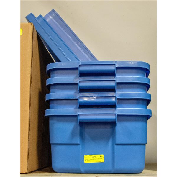 LOT OF 4 RUBBERMAID ROUGHNECK 38L TOTES