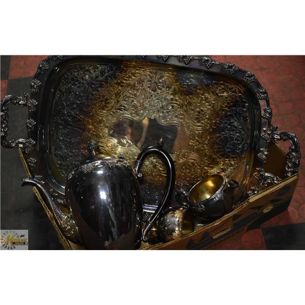 VINTAGE "ROGERS" COPPER TEA SERVICE- TRAY/TEA POT