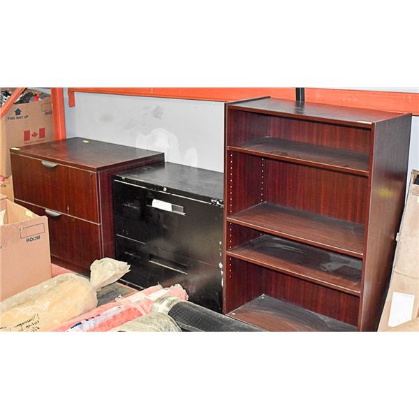 BOOKSHELF SOLD WITH 2 FILING CABINETS & SET OF