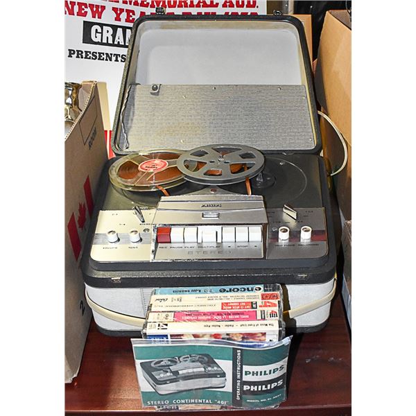 PHILIPS REEL-TO-REEL WITH PACKAGE OF 5 MUSIC REELS