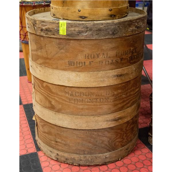 ROYAL PURPLE COFFEE BEANS WOOD BARELL 1920'S 24"T