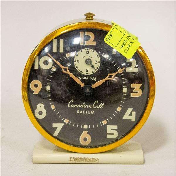1960'S INGRAHAM RADIUM ALARM CLOCK UNTESTED