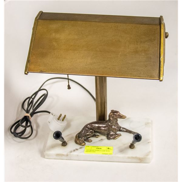 1950' BRASS MARBLE LAMP WITH RESTING DOG