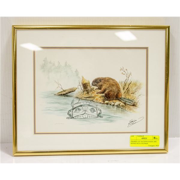 FRAMED 1ST NATIONS HAIDA ART SIGNED SUE COLEMAN