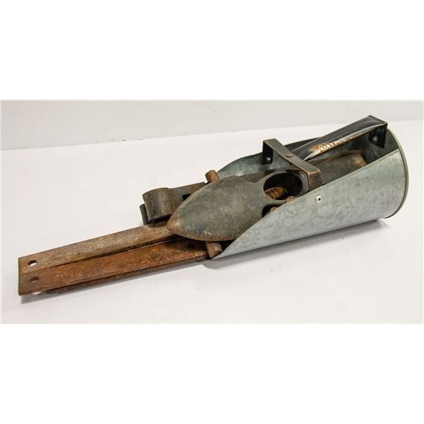 ANTIQUE METAL SCOOP WITH HINGES & ANTIQUE PIN