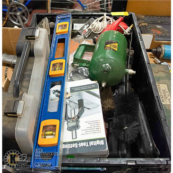 PLASTIC TOTE FULL OF VARIOUS TOOLS