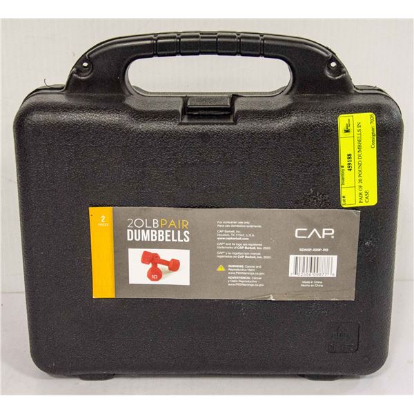 PAIR OF 20 POUND DUMBBELLS IN CASE