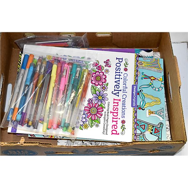 BOX WITH 6 ADULT COLOURING BOOKS WITH GEL