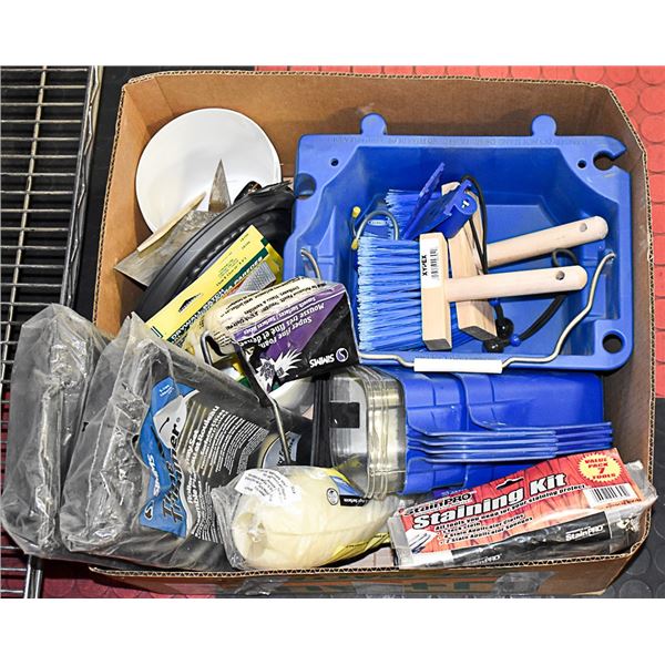 LARGE BOX FULL OF NEW PAINTERS TOOLS AND