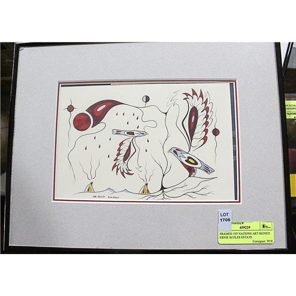 FRAMED 1ST NATIONS ART SIGNED ERNIE SCOLES ESTATE