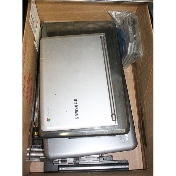 BOX OF 4 LAPTOPS & BATTERIES UNKNOWN WORKING CONDI