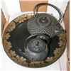 Image 1 : BOX WITH 2 CAST IRON TEA POTS (1 MED. &