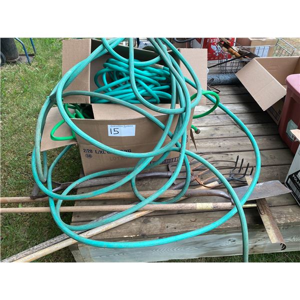 (4) Garden Hoses & 5 Garden Tools