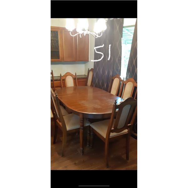 Older Wooden Table w/Leaf & 8 Chairs