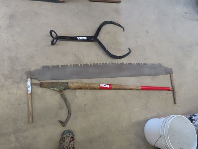 Saw, Ice Tongs, & Log Roll