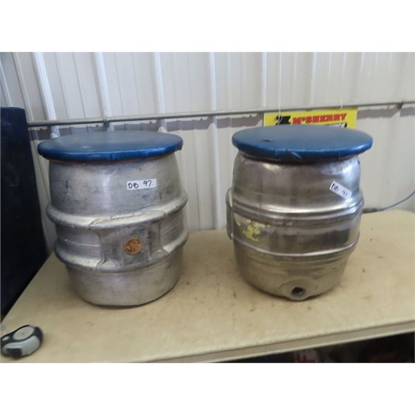 2 Keg Stools w Upholstered Seats