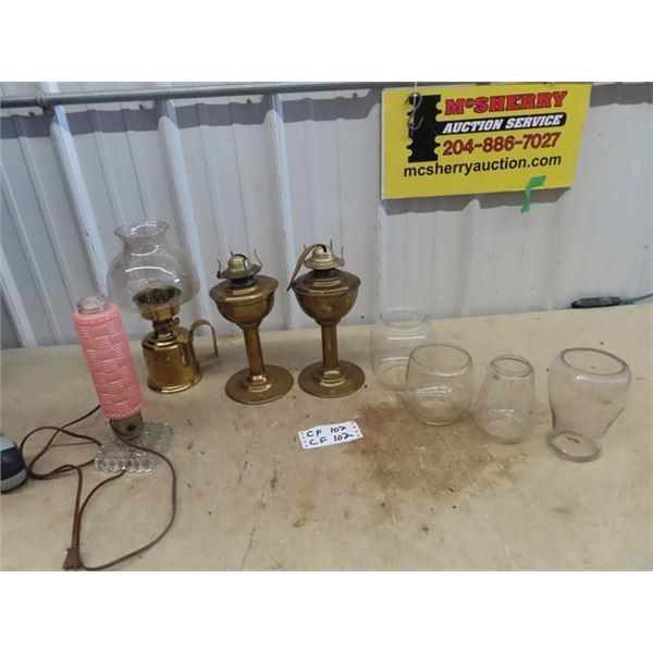 3 Brass Coal Oil Lamps , Bedroom Elec Lamp & Lanter Fonts