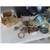 Image 1 : Boot Scraper, Repurpose Iron, Box of Cabinet Pulls, Light w Metal Shade