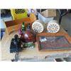 Image 1 : Ste of Atlas Speakers, Rotary Phone, Miner's Helmet, Doll Bed, Copper Last Supper Picture, & Postcar