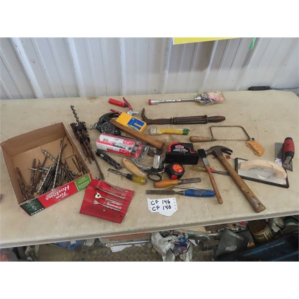 Drill Bits, Hammer, Nail Puller, Tape Measure, Chisels Plus More!