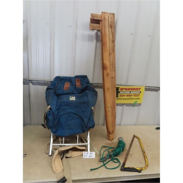 Back Pack, Rope, Pulley, Saw, Fox Hide Stretcher