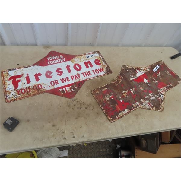 2) Metal Firestone Signs Both are 18" x 29"