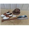 Image 2 : Miner's Helmet, Art on Wooden Paddle & Size 7 Golf Shoes