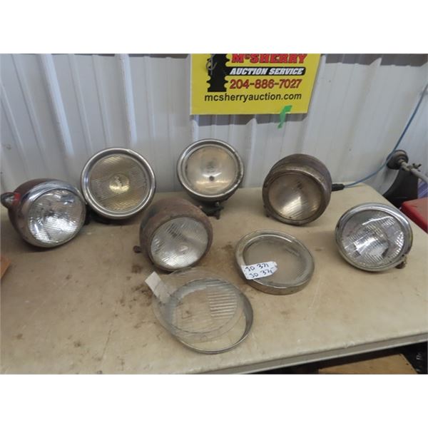 6 Old Auto Headlights & Extra Chrome & Lens