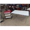 Image 1 : Porc TOp Table 29"H 48"W 27" D & Metal 3 Tier Stand 31"H 24"W 20"D