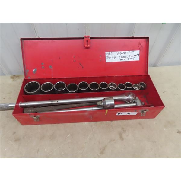 MAC 3/4" Socket Set, Ratchet, Strong Bar, Ext, 3/4" to 2 1/8" All MAC except 5 Smaller sockets are "