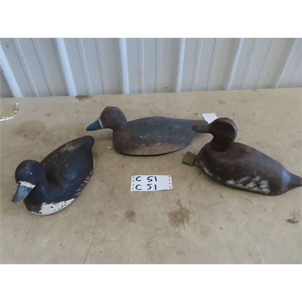 3 Wood Carved Duck Decoys