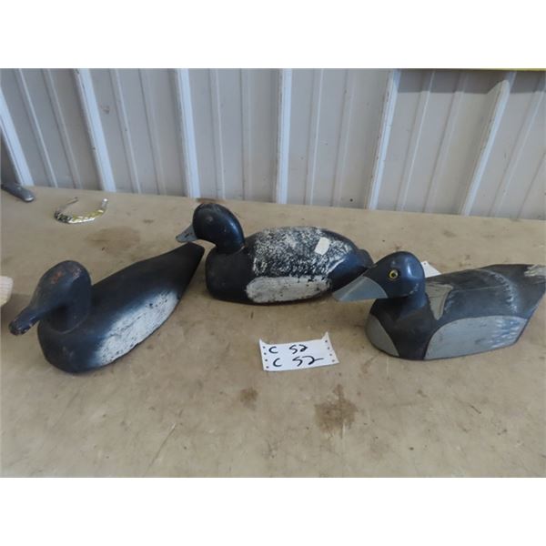 3 Wood Carved Duck Decoys