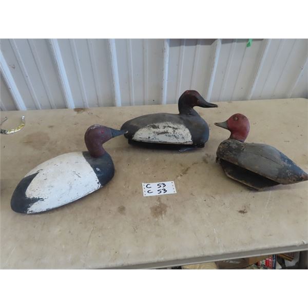 3 Wood Carved Duck Decoys