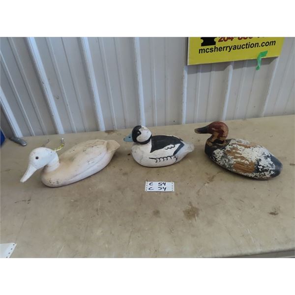 3  Wood Carved Duck Decoys