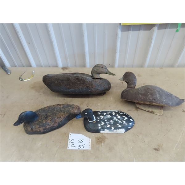 4 Duck Decoys - 2 Cork & 2 Wood