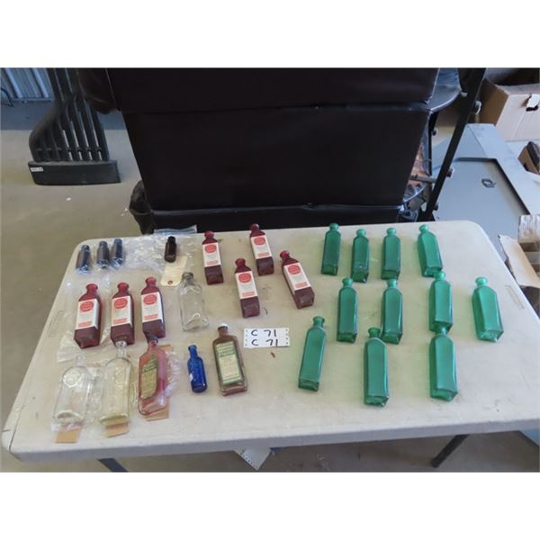 28 Medicine Bottles & Household Spice Bottles