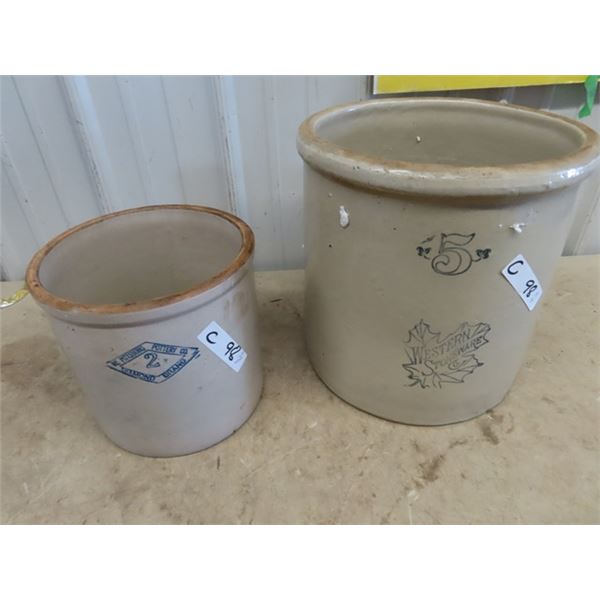 2 Crocks 1) 5 Gal western Stoneware & 1) 2 Gal Diamond