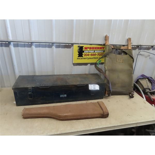Fitted Wood Case- w Metal Frame, Old Take Down Shotgun Case, Pioneer Trapper Nelson Indian Pack Boar
