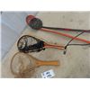 Image 3 : 2 Old Wood Fishing Rods, Hand Nets, Ice Fishing Scoop