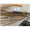 Image 4 : 2 Old Wood Fishing Rods, Hand Nets, Ice Fishing Scoop