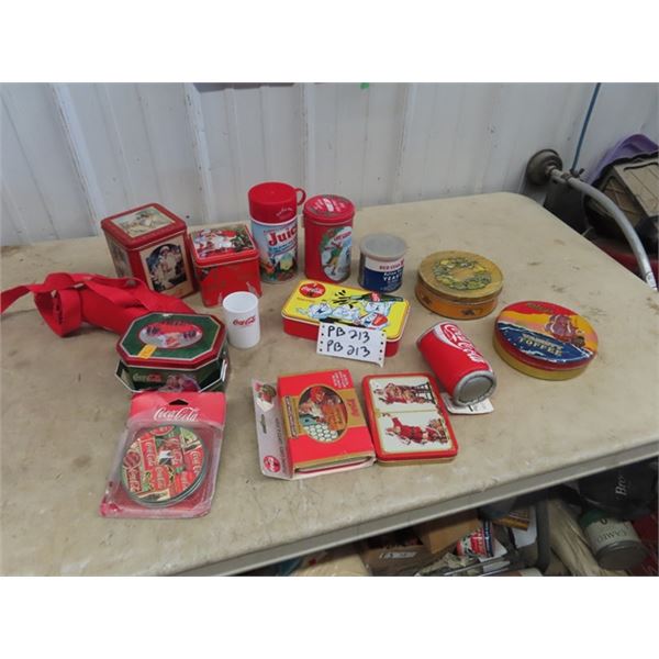 Coca Cola Collectibles, Cards, Tins, Coasters Plus Various Tins & Thermos