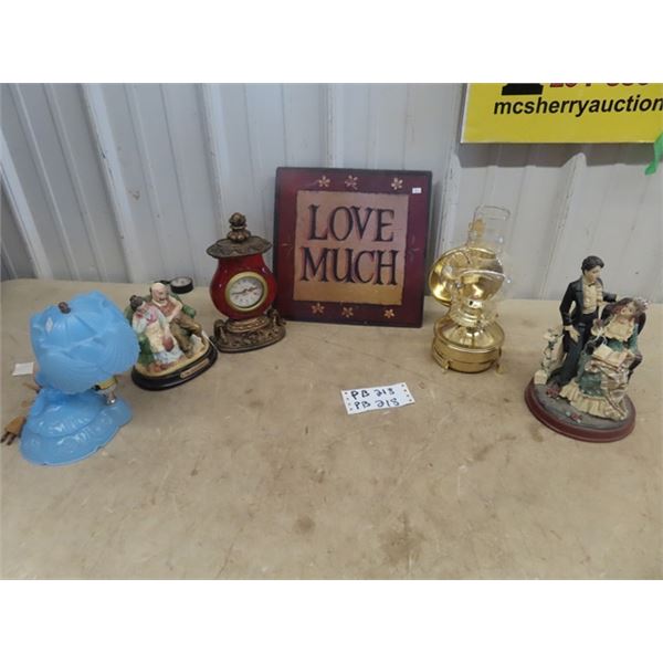 Mantle Clock, Coal Oil Lamp, Nice Figurine Bedroom Lamp, Metal Love Sign Okys