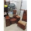 Image 2 : Walnut 4 Pc BR Suite, Vanity 30"H 48"W 20"D Plus 55" x 31" , Dresser 49"H 34" 19" , Headboard 56"W