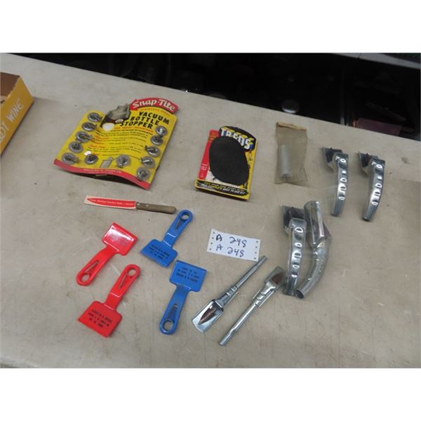 6- Quart Oil Funnels, Ice Scrapers, Snap Tite New Old Stock Stor Display, Plus White Rose - Service 