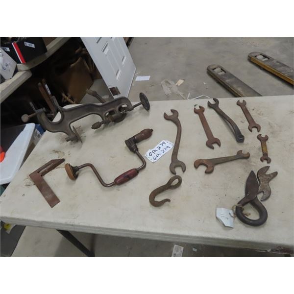 Old Tools, Wrenches, Drill Press Plus More!