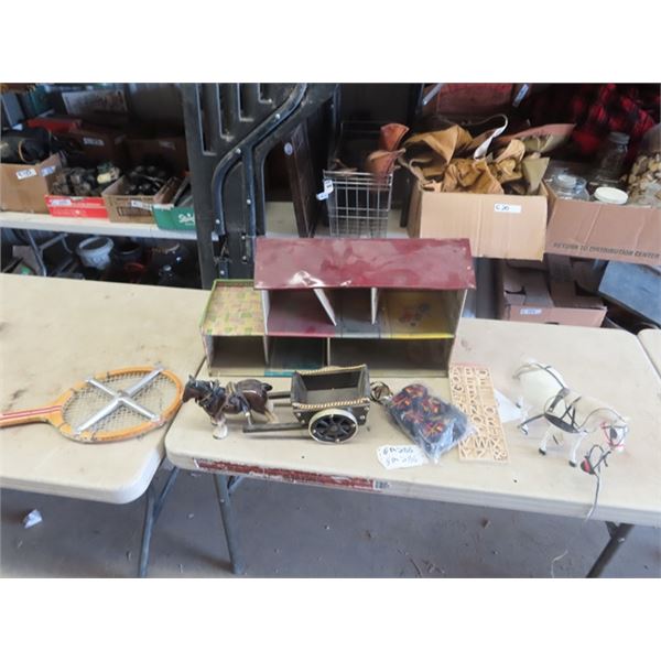 Metal Doll House, Tennis Racket, Horse Display Girl Guide Patches