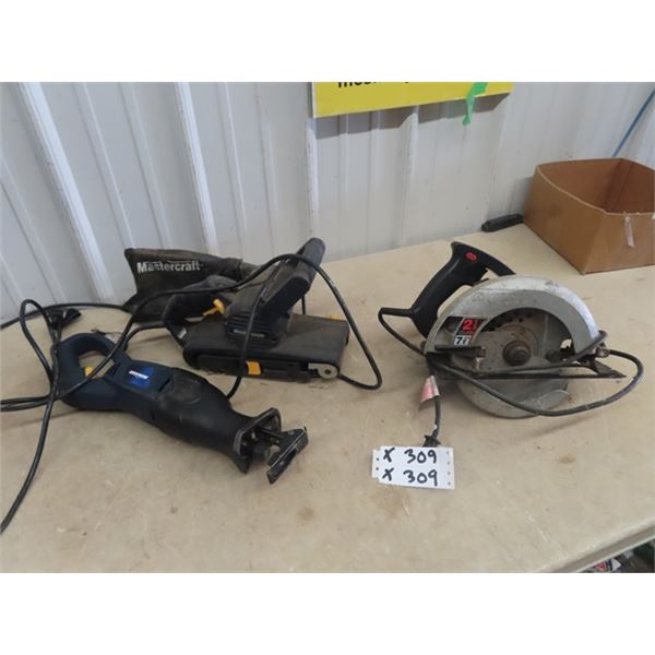 3 Power Tools- Mastercraft Belt Sander, Mastercraft Recip Saw, &  Skil Circ Saw