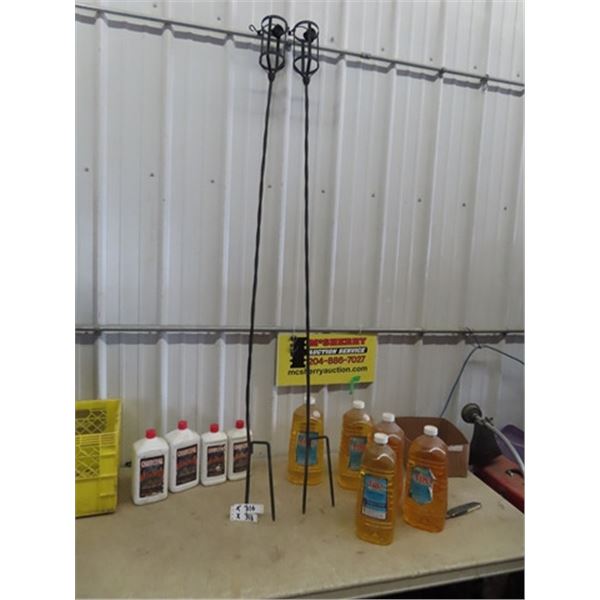 2 Metal Tiki Torch Stands, 5 Tiki Torch Fluid, & 4 Charcoal Fluid
